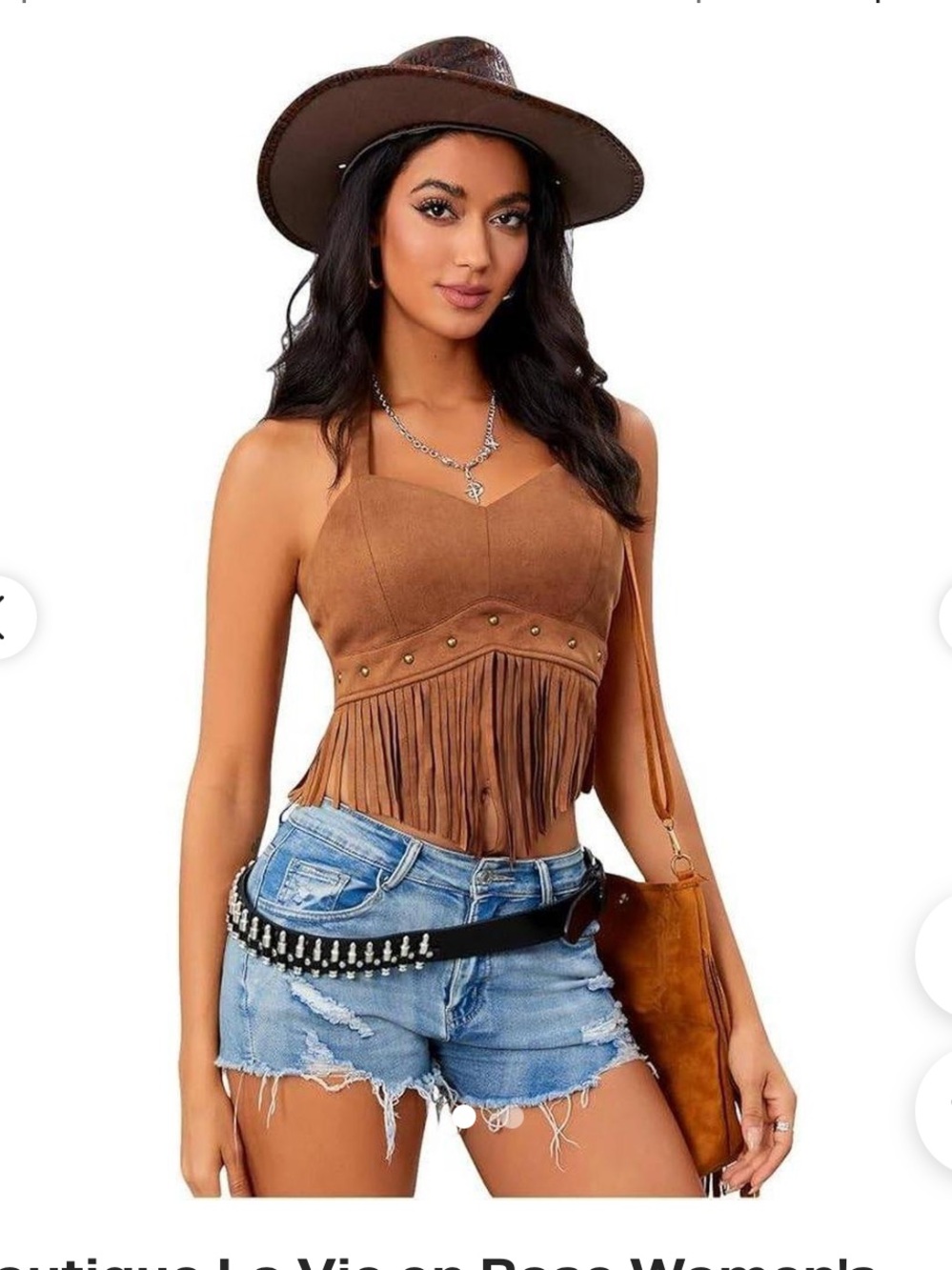 SHEIN MOD VINTAGE FRINGED TASSEL HEM & RIVET STUDS CROPPED HALTER TOP SZ L